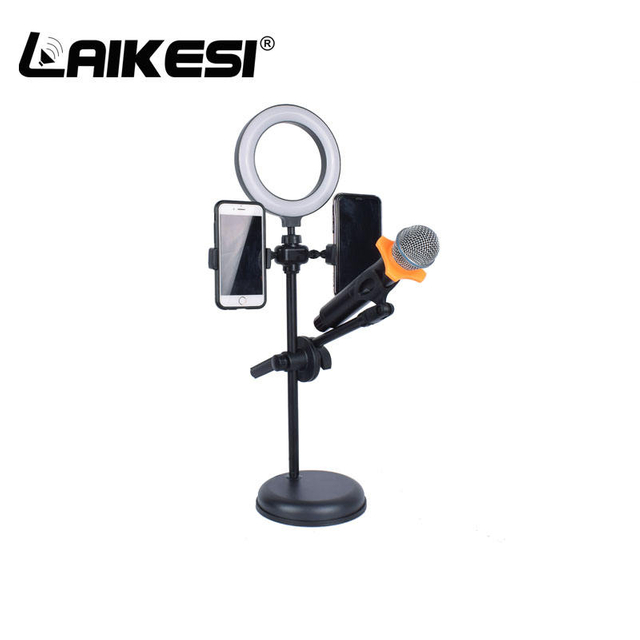 soporte de mesa con luces para telefono celular y microfono uso chat youtube facebook online