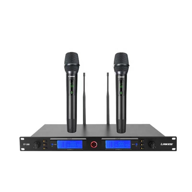 ST288 UHF ميكروفون لاسلكي قناتين تردد الأشعة تحت الحمراء ضبط مسافة 200 متر