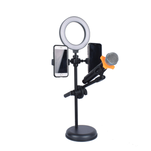 Fill Light Selfie Video Round Ring Lamp Base Tik tok Stand حامل الهاتف ميكروفون / حامل مع مصباح LED الدائري